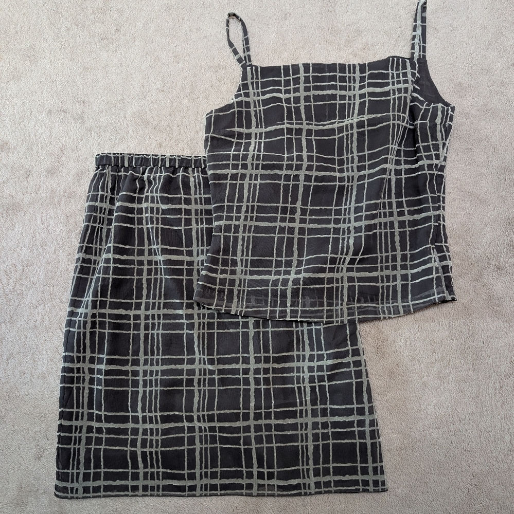 Plaid Black and Gray Women's Skirt Set